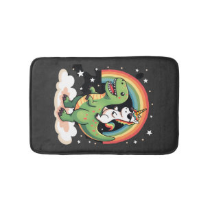 Rainbow Unicorn Riding T rex - Dinosaur Boys Girls Bath Mat