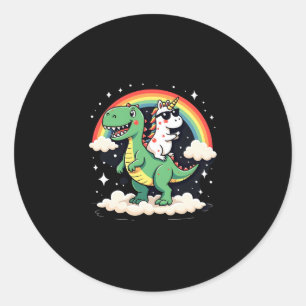 Rainbow Unicorn Riding T rex - Dinosaur Boys Girls Classic Round Sticker