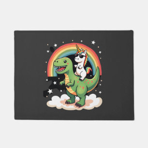 Rainbow Unicorn Riding T rex - Dinosaur Boys Girls Doormat