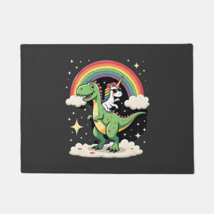 Rainbow Unicorn Riding T rex - Dinosaur Boys Girls Doormat