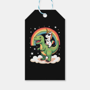 Rainbow Unicorn Riding T rex - Dinosaur Boys Girls Gift Tags