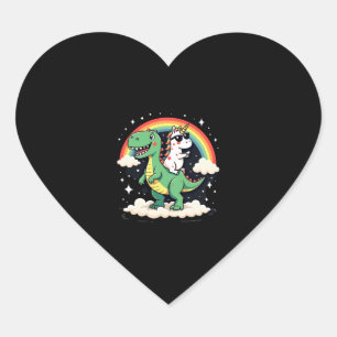 Rainbow Unicorn Riding T rex - Dinosaur Boys Girls Heart Sticker