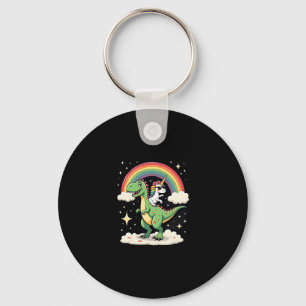Rainbow Unicorn Riding T rex - Dinosaur Boys Girls Keychain