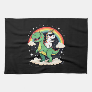 Rainbow Unicorn Riding T rex - Dinosaur Boys Girls Kitchen Towel