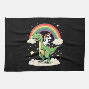 Rainbow Unicorn Riding T rex - Dinosaur Boys Girls Kitchen Towel