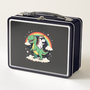 Rainbow Unicorn Riding T rex - Dinosaur Boys Girls Metal Lunch Box