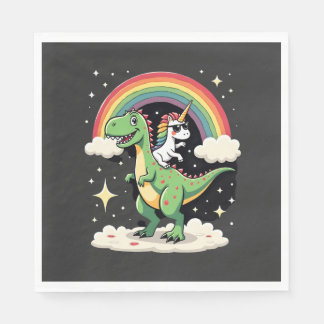 Rainbow Unicorn Riding T rex - Dinosaur Boys Girls Napkin