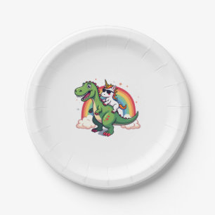 Rainbow Unicorn Riding T rex - Dinosaur Boys Girls Paper Plate