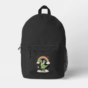 Rainbow Unicorn Riding T rex - Dinosaur Boys Girls Printed Backpack
