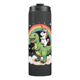 Rainbow Unicorn Riding T rex - Dinosaur Boys Girls Thermal Tumbler