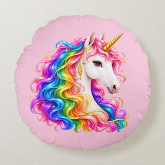 Rainbow Unicorn Round Pillow