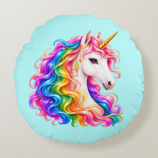 Rainbow Unicorn Round Pillow