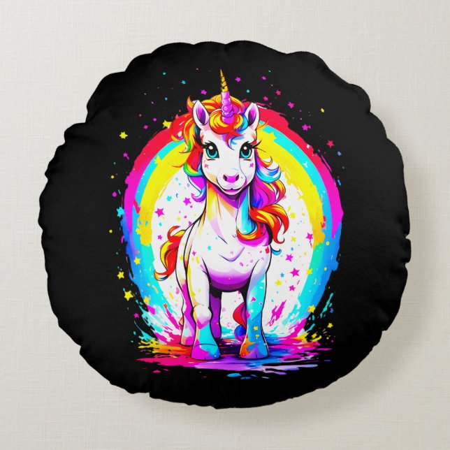 Rainbow unicorn  round pillow (Front)