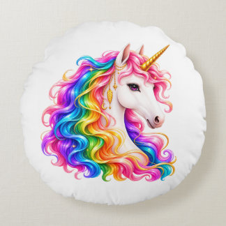 Rainbow Unicorn Round Pillow