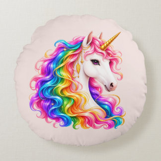 Rainbow Unicorn Round Pillow