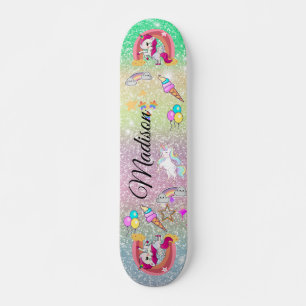 Rainbow unicorn skateboard
