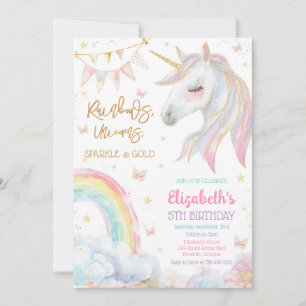 Rainbow Unicorn Sparkle & Gold Birthday Invitation
