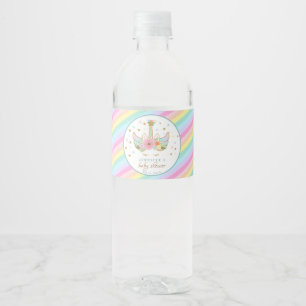 Rainbow Unicorn Star Glitter Gold Teal Baby Shower Water Bottle Label