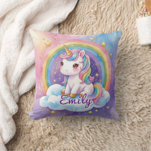 Rainbow Unicorn sur Cloud Editable Name Coussin