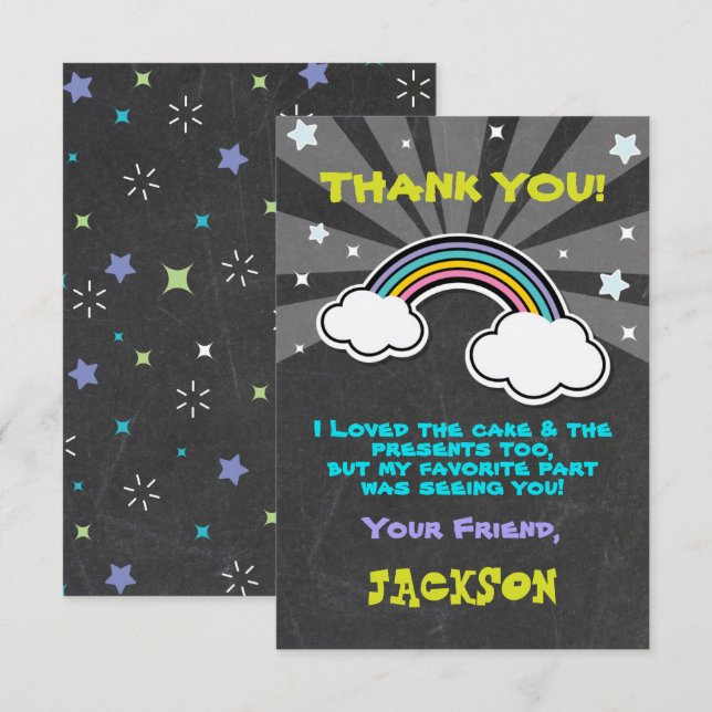 Rainbow Unicorn thank you note card (Front/Back)