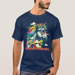 Rainbow Unicorn Train Conductor T-Shirt