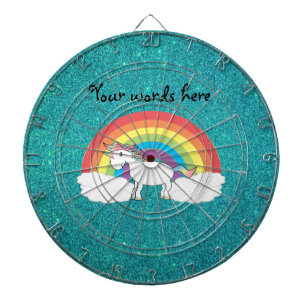 Rainbow unicorn turquoise glitter dartboard