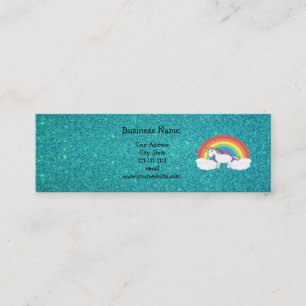 Rainbow unicorn turquoise glitter mini business card