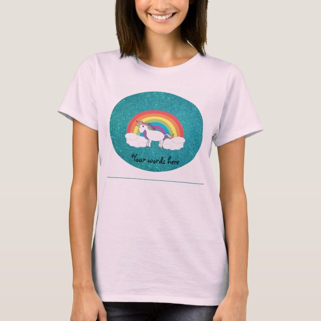 Rainbow unicorn turquoise glitter T-Shirt (Front)