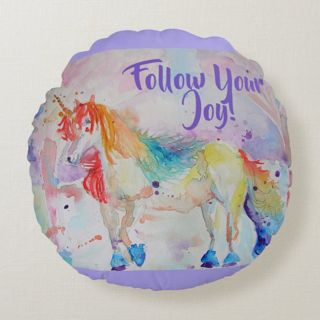 Rainbow Unicorn Watercolor Cushion (Front)