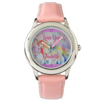 Rainbow Unicorn Watercolor Pink Girls Love Watch