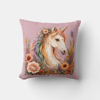 Rainbow Unicorn Watercolor Soft Blush Cushion