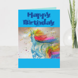 Rainbow Unicorn Watercolor Whimsical animal Card