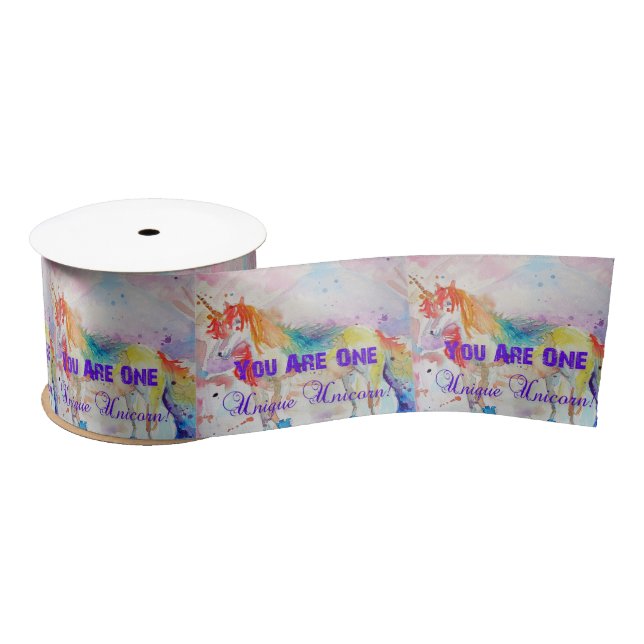 Rainbow Unicorn Watercolour Painting Satin Ribbon (Spool)