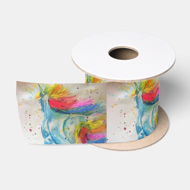 Rainbow Unicorn Watercolour Painting Satin Ribbon (Spool)