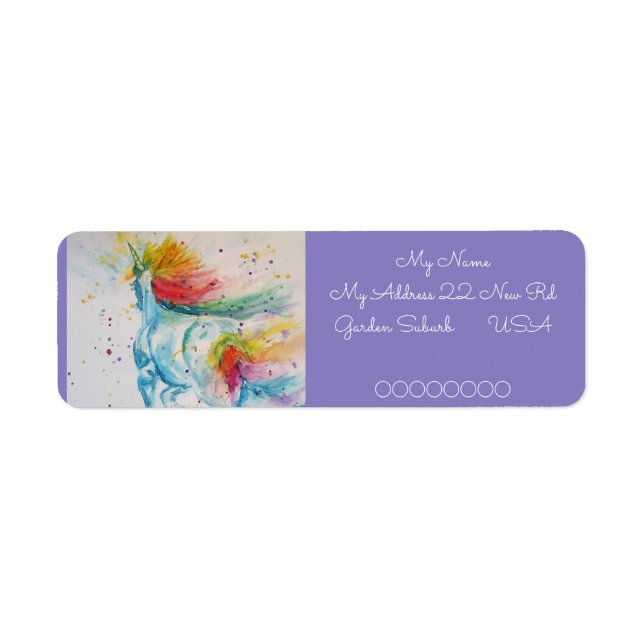Rainbow Unicorn Watercolour Return Address Labels (Front)