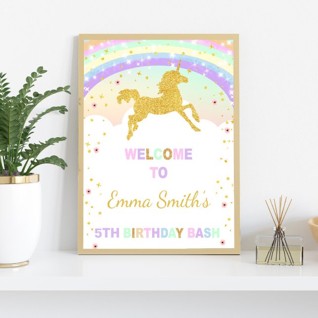 Rainbow Unicorn Welcome sign,Welcome Sign (Running Gold Unicorn Welcome Signs)