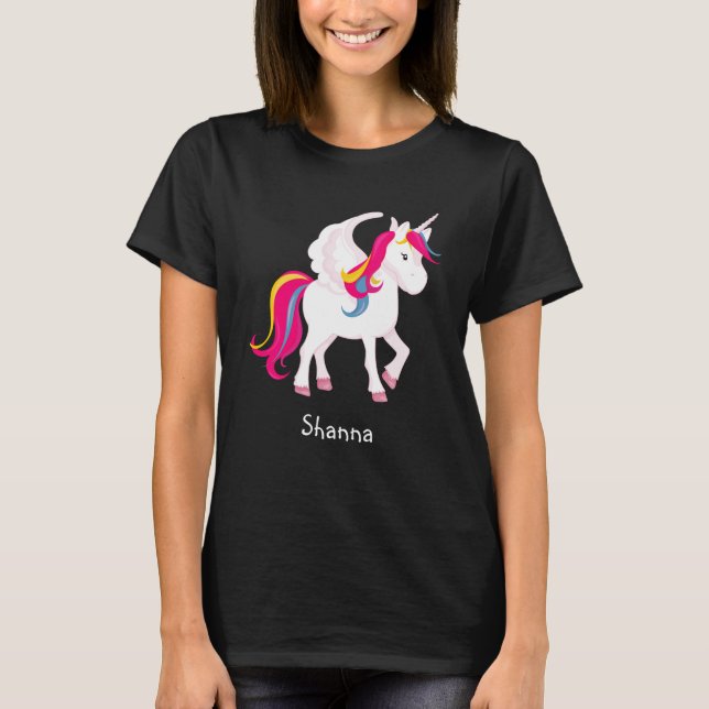 Rainbow Unicorn with Custom Name T-Shirt (Front)
