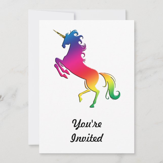 Rainbow Unicorn with Gold Horn Invitation (Front)