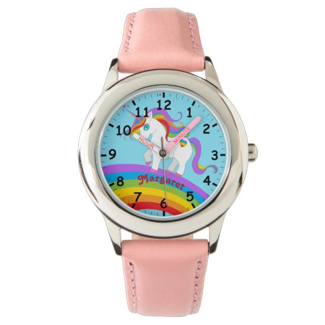 Rainbow Unicorn with Heart and Light Blue Sky Watch (Front)