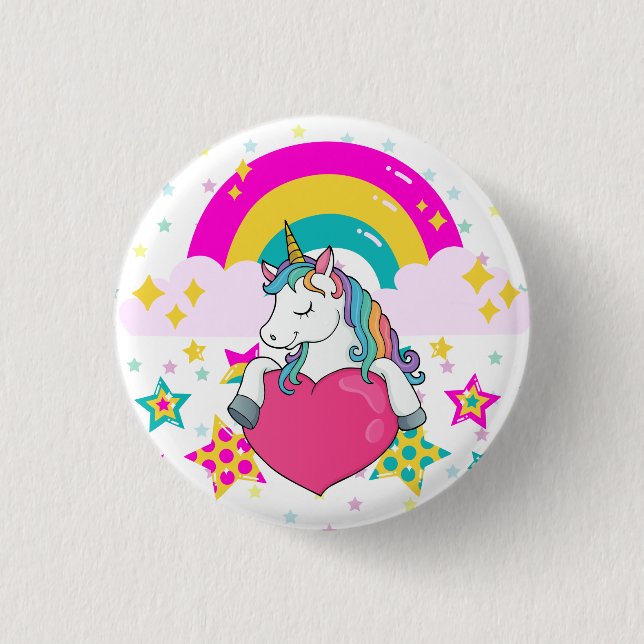 Rainbow Unicorn with Stars   1 Inch Round Button (Front)