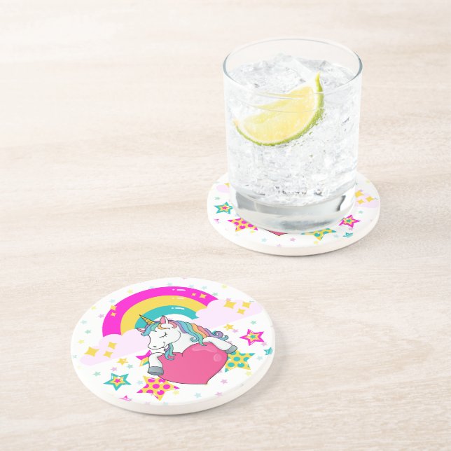 Rainbow Unicorn with Stars  Coaster (Side)