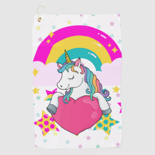 Rainbow Unicorn with Stars  Golf Towel