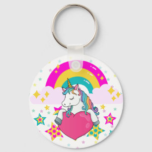 Rainbow Unicorn with Stars  Keychain