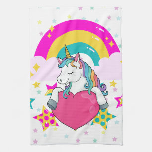 Rainbow Unicorn with Stars     Kitchen Towel