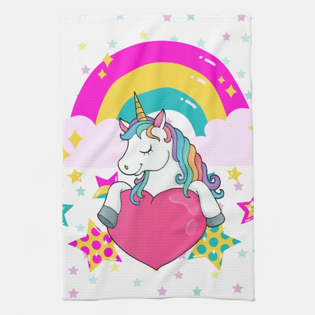 Rainbow Unicorn with Stars     Kitchen Towel (Vertical)