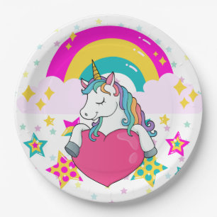 Rainbow Unicorn with Stars Paper Plate