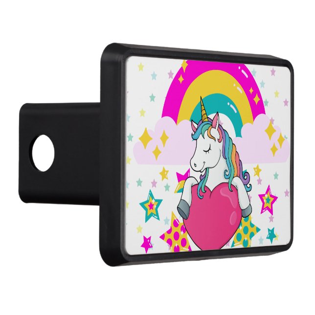 Rainbow Unicorn with Stars   Trailer Hitch Cover (Right)