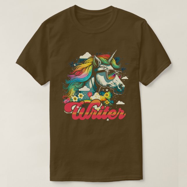 Rainbow Unicorn Writer T-Shirt (Design Front)