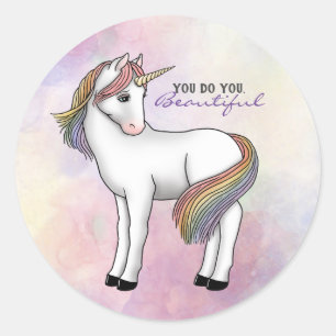 Rainbow Unicorn "You do you, Beautiful!"  Classic Round Sticker
