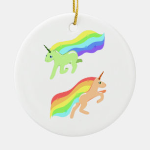 Rainbow Unicorns Ceramic Ornament